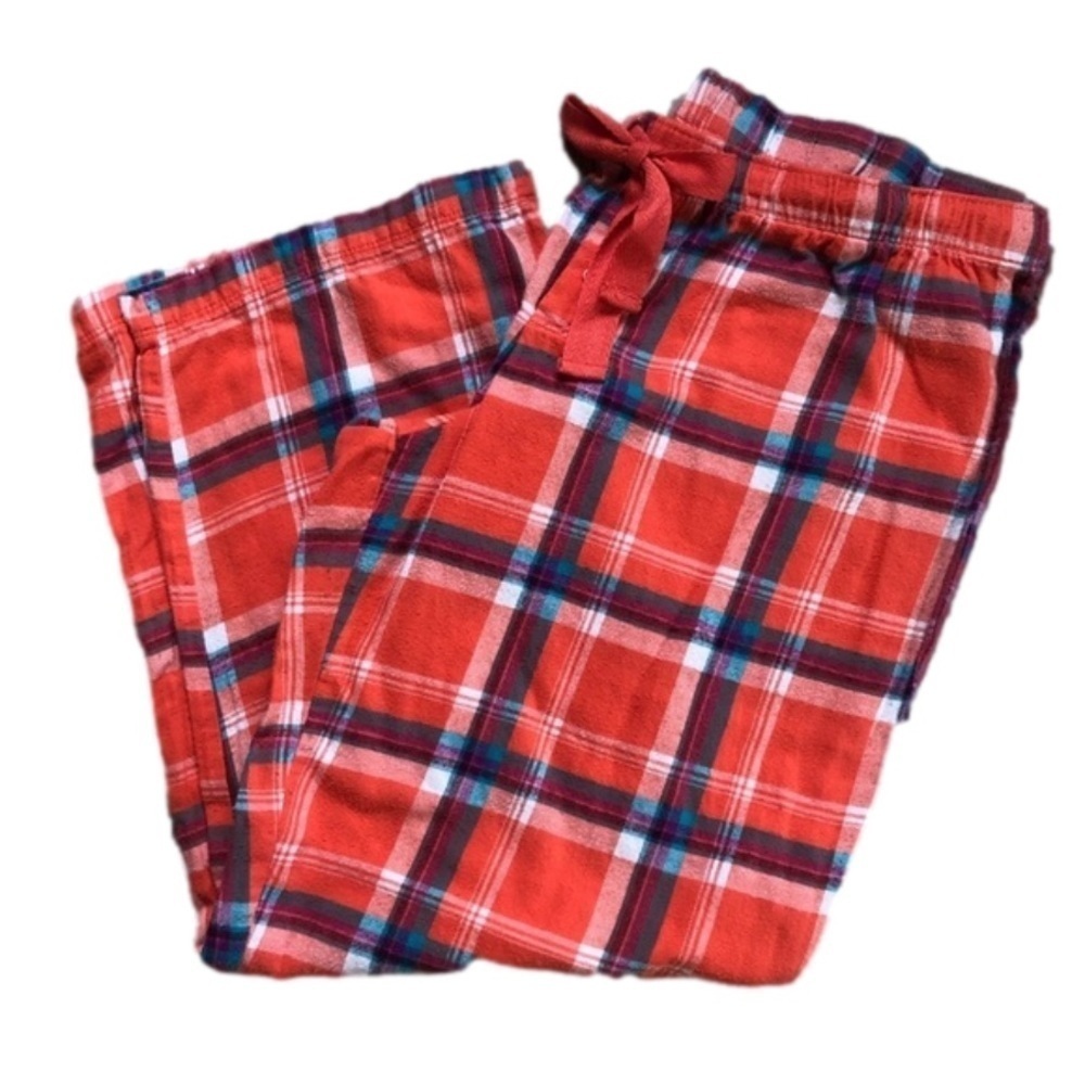 Bright coral plaid flannel boyfriend pj pants size large (12/14)